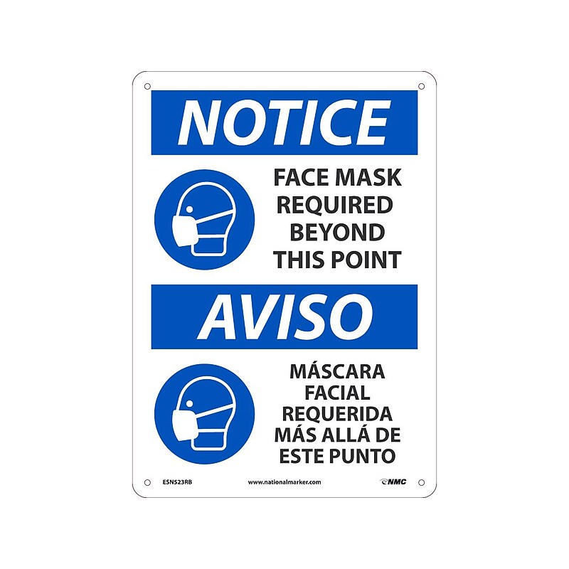National Marker Wall Sign, "Notice: Face Mask Required," Plastic, 14" x 10", White/Blue (ESN523RB) image 1