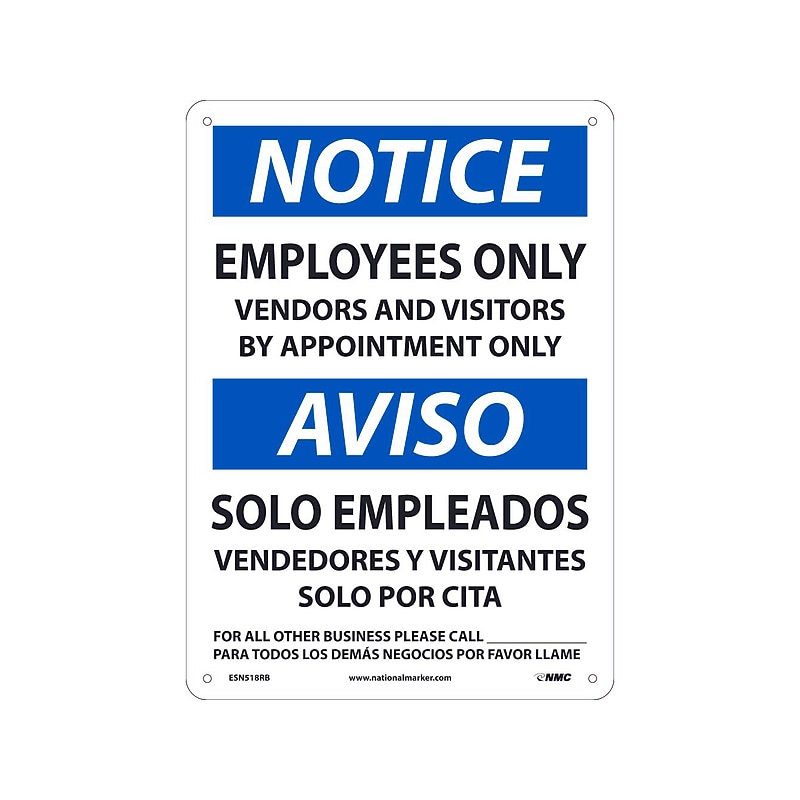 National Marker Wall Sign, "Please Maintain Social Distancing While Using Breakroom," Plastic, 14" x 10", White/Blue (ESN518RB) image 1