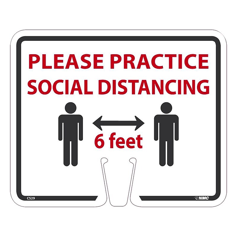 National Marker Cone Top, "Please Practice Social Distancing," 10.38" x 12.63", White (CS29) image 1