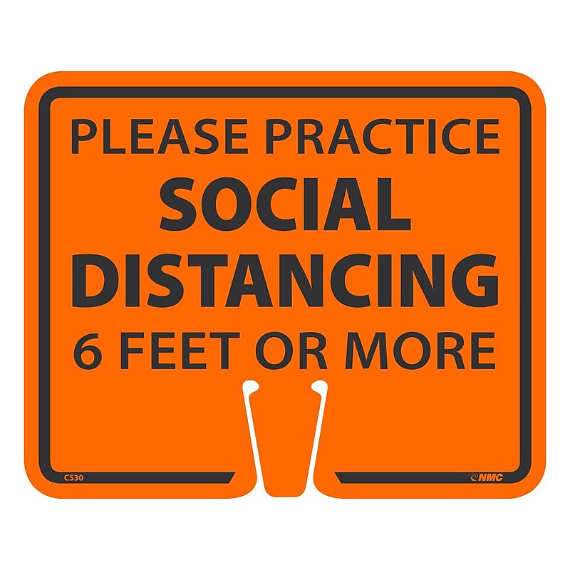 National Marker Cone Top, "Please Practice Social Distancing 6 Feet or More," 10.38" x 12.63", Orange (CS30) image 1