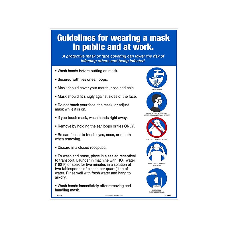 National Marker Poster, "Guidelines for Wearing a Mask in Public and at Work," 24" x 18", White/Blue (PST145) image 1