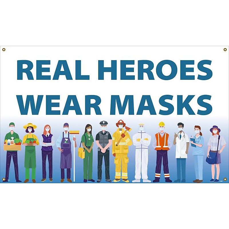 National Marker Vinyl Banner, "Real Heroes Wear Masks," 36" x 60", Multicolor (BT564) image 1