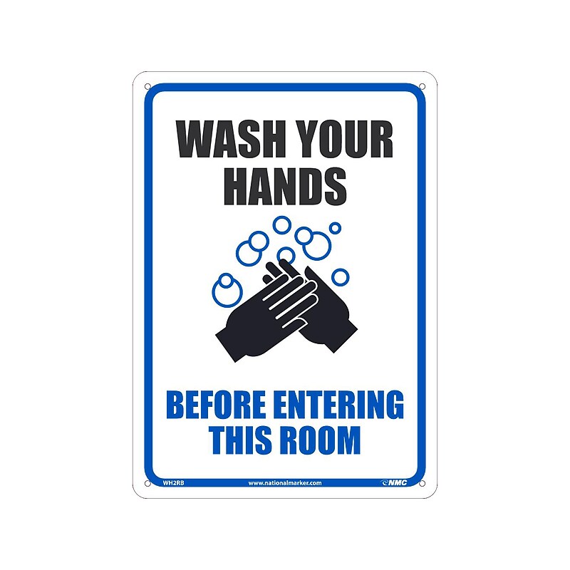 National Marker Wall Sign, "Wash Your Hands Before Entering This Room," Plastic, 14" x 10", Blue/Black/White (WH2RB) image 1
