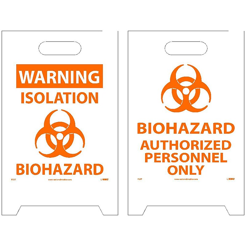 National Marker Double-Sided A-Frame Sign, "Biohazard," 19" x 12", White/Orange (FS37) image 1
