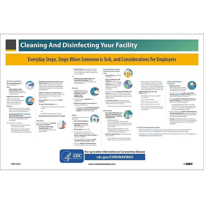 National Marker Vinyl Poster, "Cleaning and Disinfecting Your Facility," 12" x 18", Multicolor (PST151C) image 1