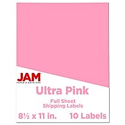 JAM Paper® Shipping Labels, Full Page, 8 1/2 x 11 Sticker Paper, Ultra Pink, 10/Pack (337628698)