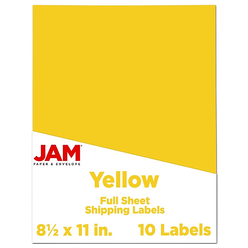 JAM Paper Shipping Labels, 8 1/2" x 11", Yellow, 1 Label/Sheet, 10 Labels/Pack (337628610) image 1