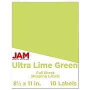 JAM Paper Shipping Labels, Full Page, 8-1/2 x 11 Sticker Paper, Ultra Lime Green, 10/Pack (337628608)