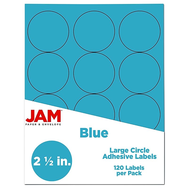 JAM Paper Round Label Sticker Seals, 2.5" Diameter, Blue, 24 Labels/Sheet, 5 Sheets/Pack (337129602) image 1