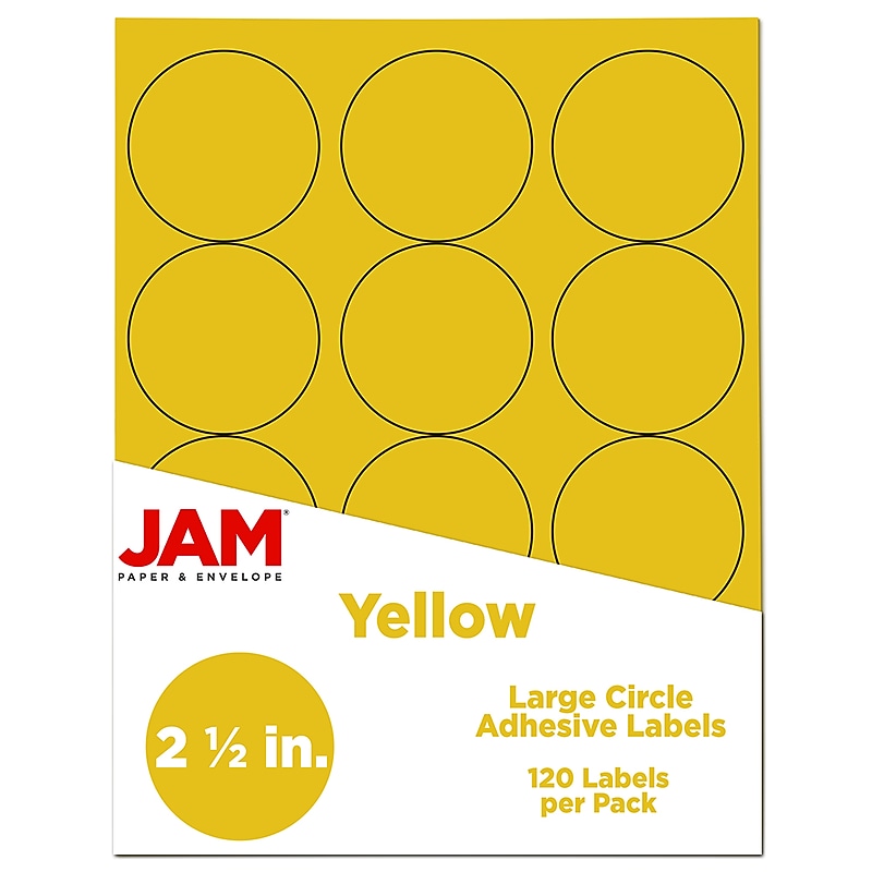 JAM Paper Round Label Sticker Seals, 2.5" Diameter, Yellow, 12 Labels/Sheet, 10 Sheets/Pack (147628582) image 1