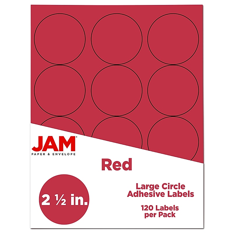 JAM Paper Round Label Sticker Seals, 2.5" Diameter, Red, 12 Labels/Sheet, 10 Sheets/Pack (147628585) image 1