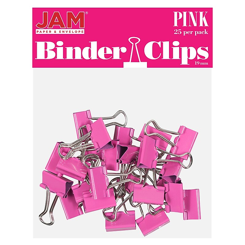 JAM Paper Colored Small Binder Clips, 3/8" Capacity, Pink, 25/pack (334BCPI) image 1