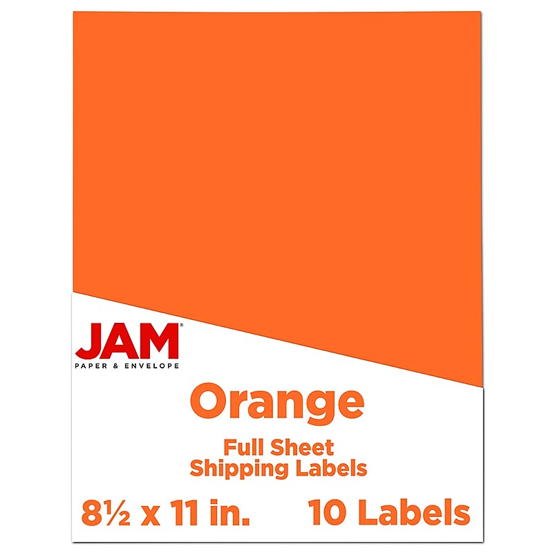 JAM Paper Shipping Labels, 8-1/2" x 11", Orange, 1 Label/Sheet, 10 Labels/Pack (337628612) image 1