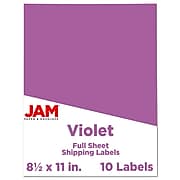 JAM Paper® Shipping Labels, Full Page, 8 1/2 x 11 Sticker Paper, Violet Purple, 10/Pack (337628762)