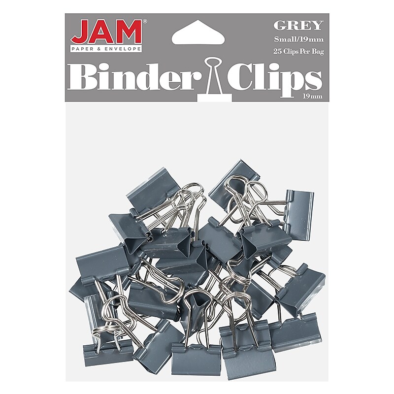JAM Paper Colored Binder Clips, Small,  3/8" Capacity, Grey, 25/Pack (334BCGY) image 1