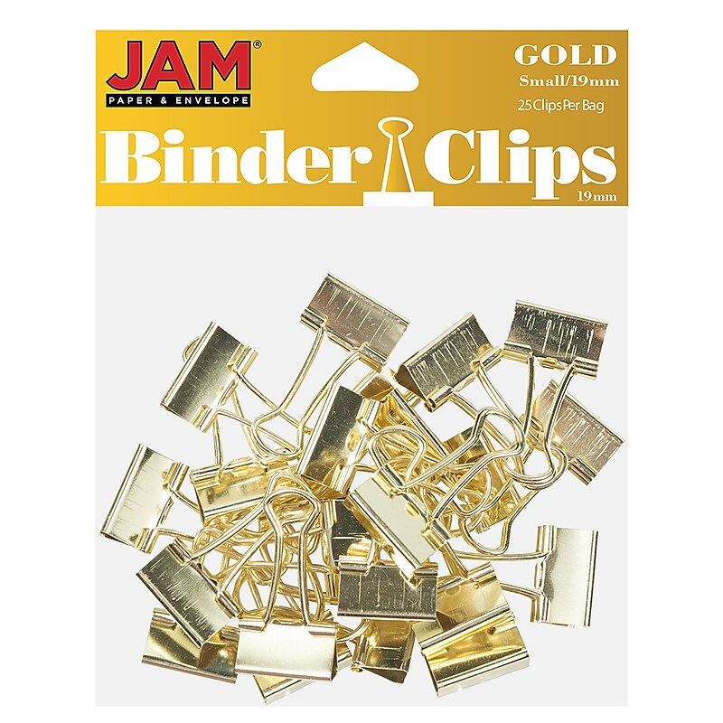 JAM Paper Colorful Small Binder Clips, 1" Capacity, Gold, 25 Clips/Pack (334BCGO) image 1