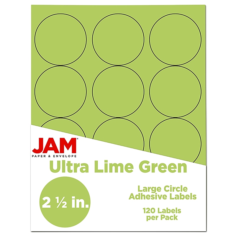 JAM Paper Round Label Sticker Seals, 2.5" Diameter, Lime Green, 12 Labels/Sheet, 10 Sheets/Pack, (147628589) image 1