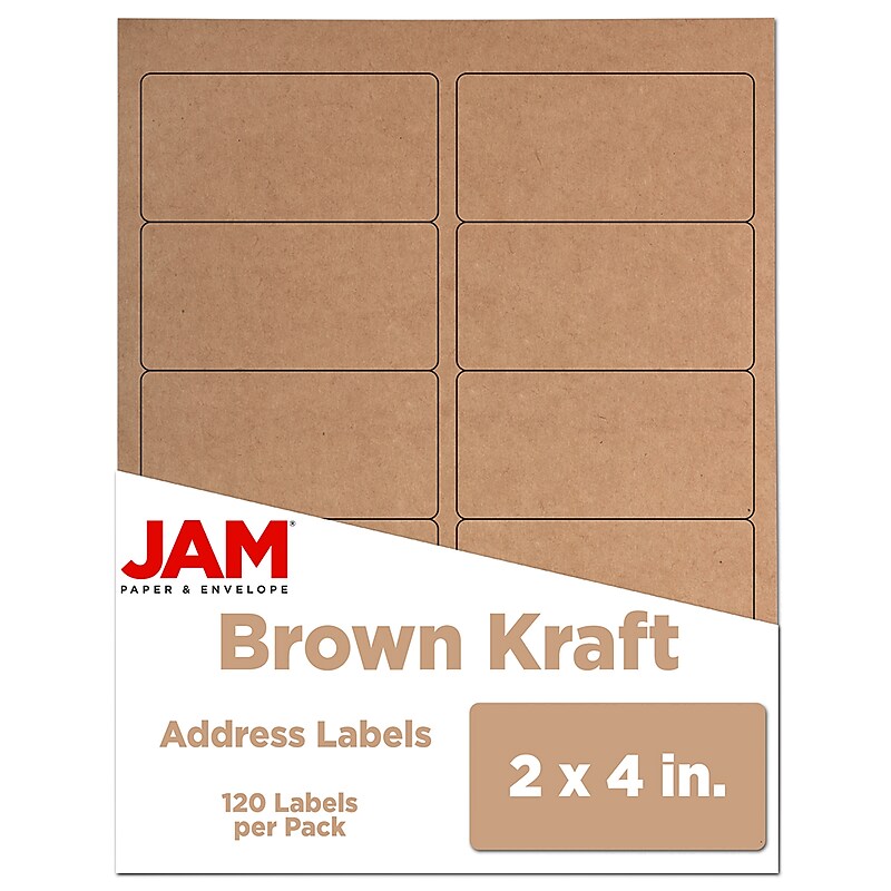 JAM Paper Shipping Labels, 2" x 4", Brown Kraft, 10 Labels/Sheet, 12 Sheets/Pack (4513703) image 1