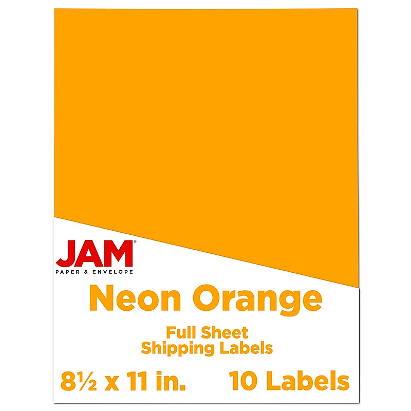 JAM Paper Shipping Labels, 8 1/2" x 11", Neon Orange, 1 Label/Sheet, 10 Labels/Pack (337628613) image 1