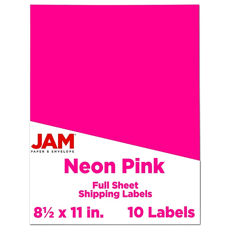 JAM Paper Shipping Labels, 8 1/2" x 11", Neon Pink, 1 Label/Sheet, 10 Labels/Pack (337628614) image 1