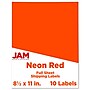 JAM Paper Shipping Labels, Full Page, 8 1/2 x 11 Sticker Paper, Neon Red, 1 Label/Sheet, 10 Labels/Pack (337628604)~#|#~sp93880975_sc7