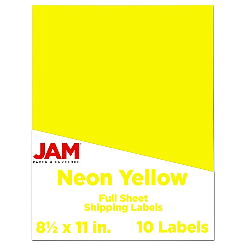 JAM Paper Shipping Labels, 8 1/2" x 11", Neon Yellow, 1 Label/Sheet, 10 Labels/Pack (337628611) image 1