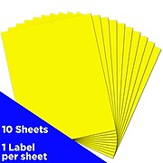 JAM Paper® Shipping Labels, Full Page, 8 1/2 x 11 Sticker Paper, Neon Yellow, 10/Pack (337628611)