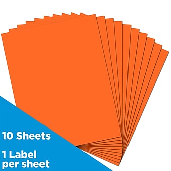 JAM Paper Shipping Labels, 8-1/2" x 11", Orange, 1 Label/Sheet, 10 Sheets/Pack (337628612)