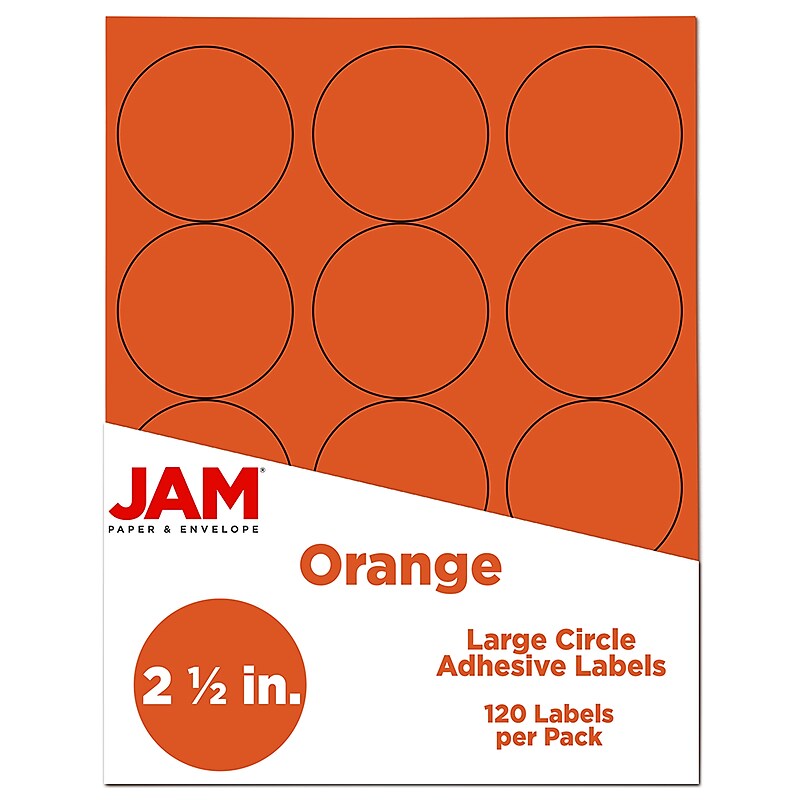 JAM Paper Round Label Sticker Seals, 2.5" Diameter, Orange, 12 Labels/Sheet, 10 Sheets/Pack (147628584) image 1