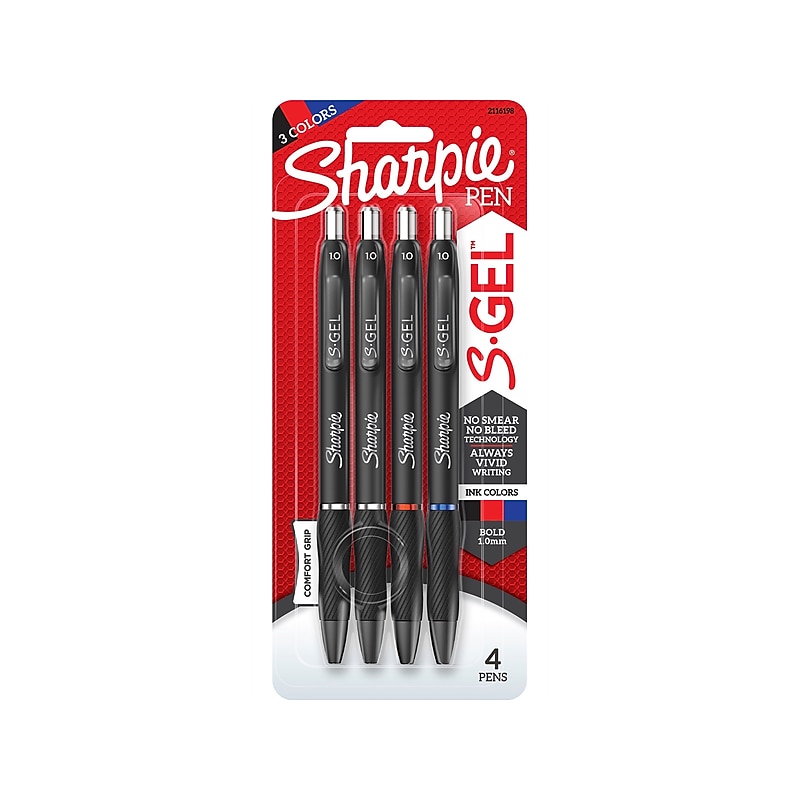 Sharpie S-Gel Retractable Gel Pen, Bold Point, Assorted Ink, 4/Pack (2116198) image 1