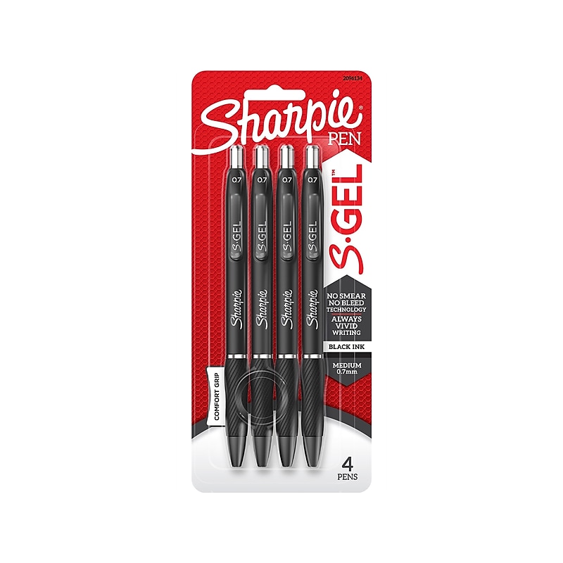 Sharpie S-Gel Retractable Gel Pen, Medium Point, Black Ink, 4/Pack (2096134) image 1