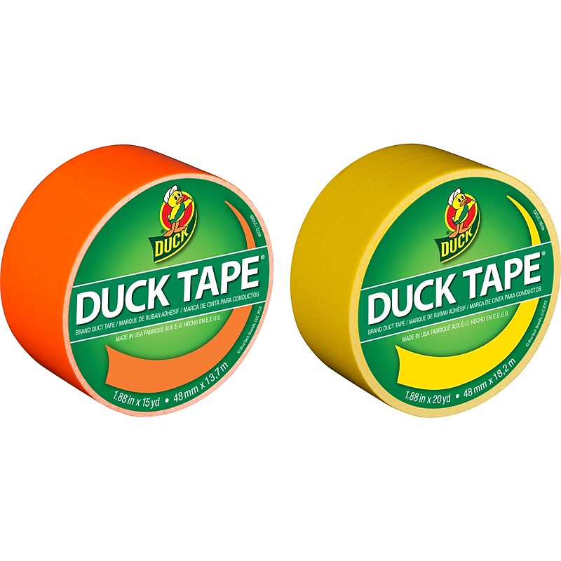 Duck Heavy Duty Duct Tape Set, 1.88" x 15 Yds./1.88" x 20 Yds., Orange/Yellow, 2 Rolls/Pack (DUCKORYW-STP) image 1