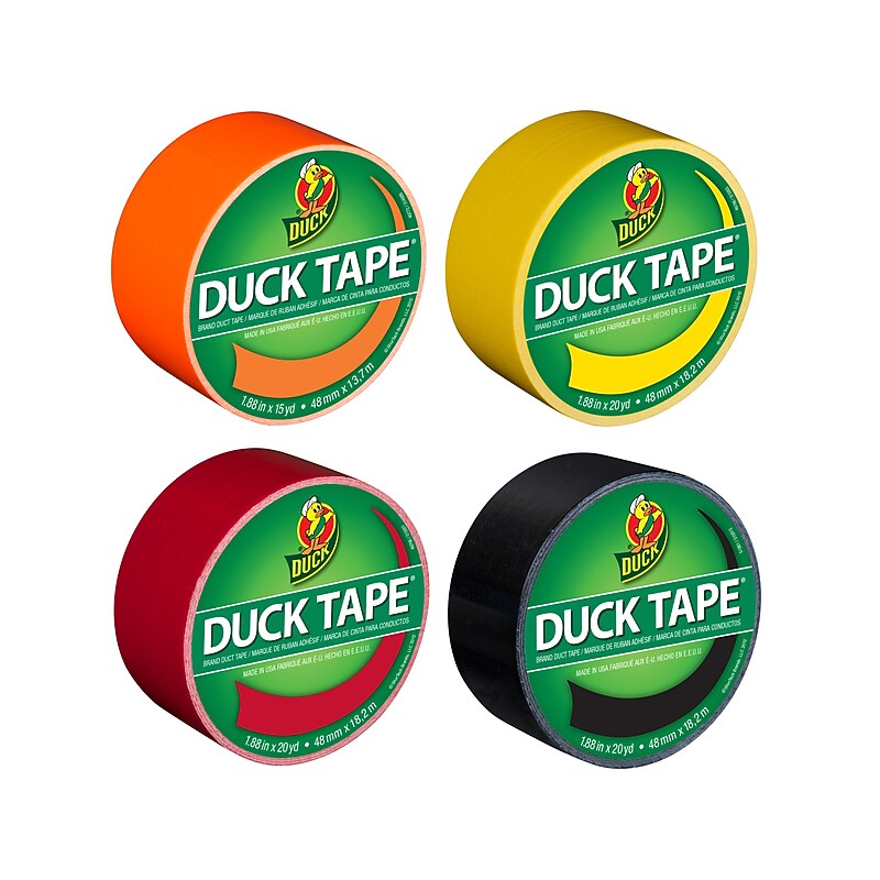 Duck Heavy Duty Duct Tape Set, 1.88" x 20 Yds./1.88" x 15 Yds., Yellow/Black/Red/Neon Orange, 4 Rolls/Pack (DUCKOYRB-STP) image 1