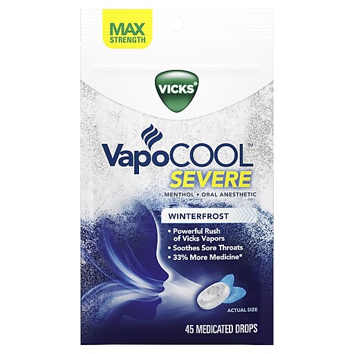 Vicks VapoCOOL Severe Sore Throat Medicated Drops, Winterfrost, 45/Pack (03968) at Staples