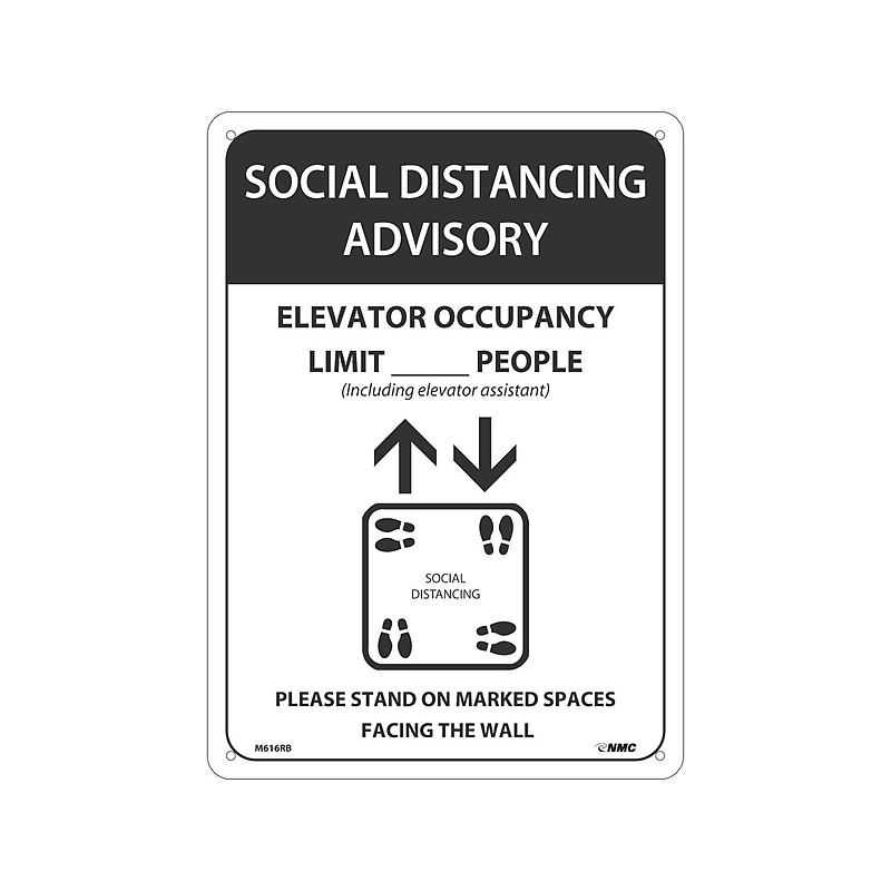 National Marker Wall Sign, "Elevator Occupancy Advisory," Plastic, 14" x 10", White/Black (M616RB) image 1