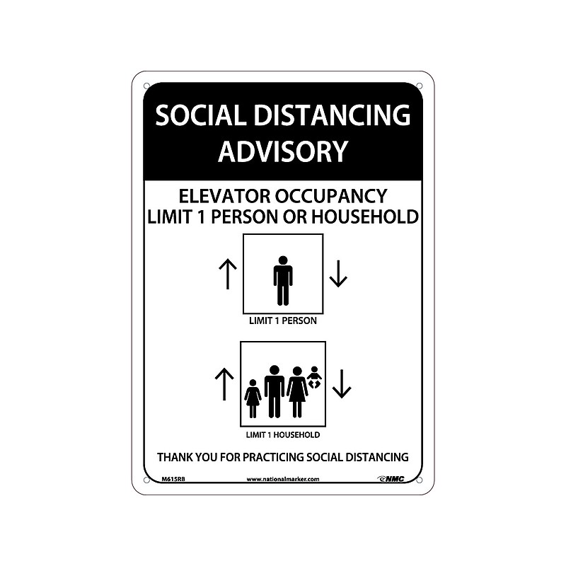 National Marker Wall Sign, "Elevator Occupancy: Limit 1 Person or Household," Plastic, 14" x 10", White/Black (M615RB) image 1