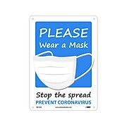 National Marker Wall Sign, "Please Wear a Mask," Plastic, 14" x 10", Blue/White (M614RB)
