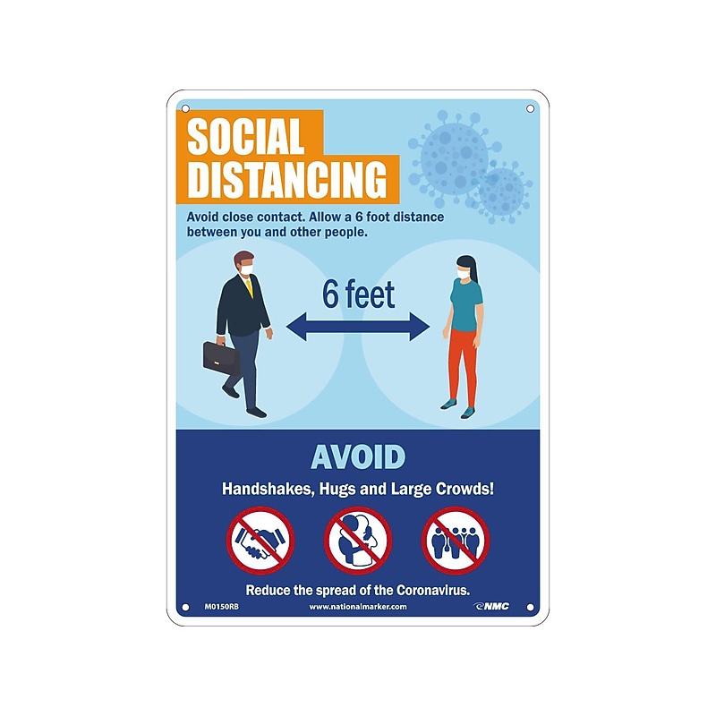 National Marker Wall Sign, "Social Distancing," Plastic, 14" x 10", Blue/Orange (M0150RB) image 1