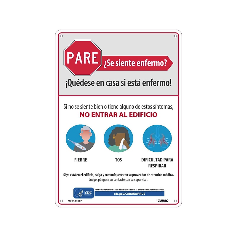 National Marker Wall Sign, "Stop - Feeling Sick?," Plastic, 14" x 10", White/Red (M0142RBSP) image 1