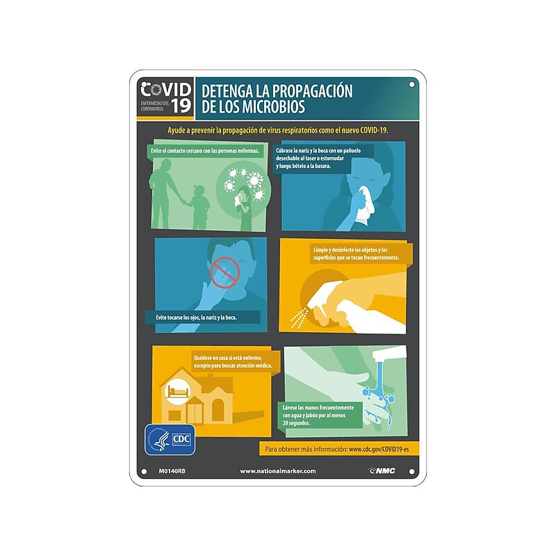 National Marker Wall Sign, "COVID-19 Stop the Spread of Germs," Plastic, 14" x 10", Multicolor (M0140RB) image 1