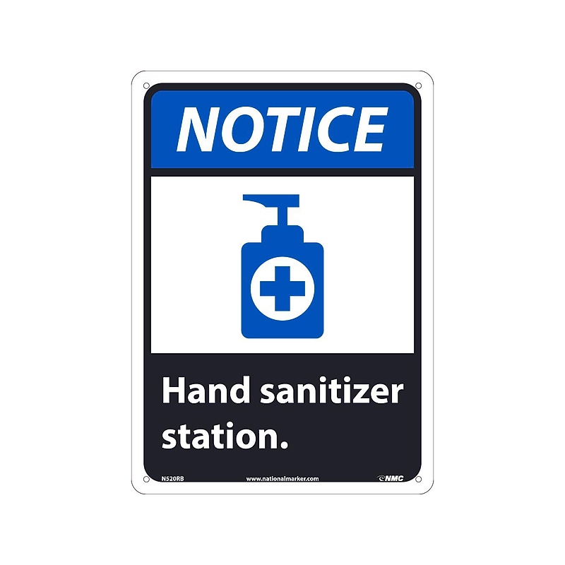 National Marker Wall Sign, "Notice: Hand Sanitizer Station," Plastic, 14" x 10", Blue/White/Black (N520RB) image 1