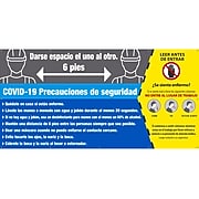National Marker Mesh Banner, "COVID-19 Safety Precautions," 6' x 12', Gray/Blue/Yellow (SPBT62)