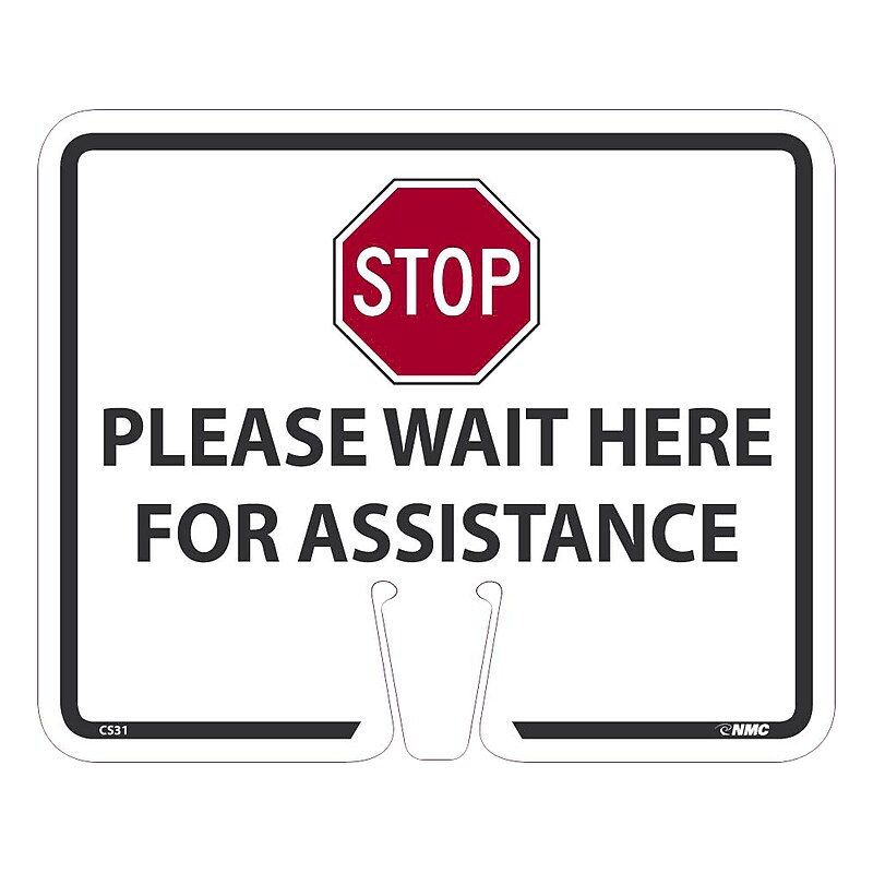 National Marker Cone Top, "Please Wait Here for Assistance," 10.38" x 12.63", White (CS31) image 1