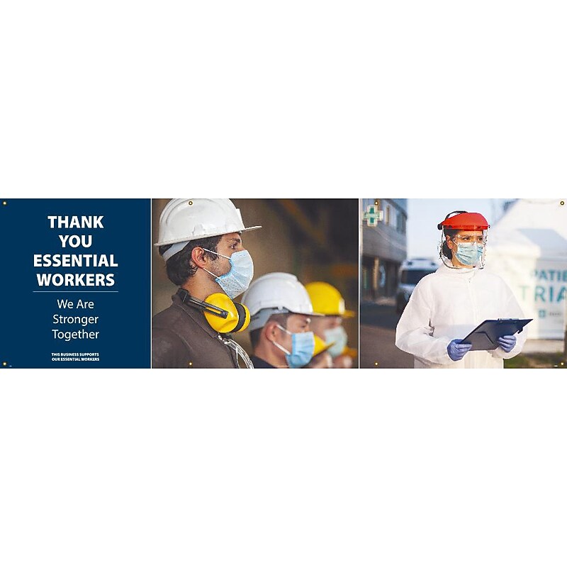 National Marker Vinyl Banner, "Thank You Essential Workers. We are Stronger Together," 36" x 120", Multicolor (BT67) image 1