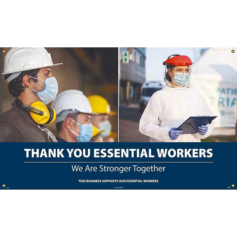 National Marker Vinyl Banner, "Thank You Essential Workers. We are Stronger Together.," 36" x 60", Multicolor (BT567) image 1