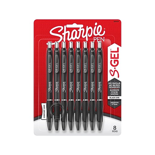 Sharpie SGel Retractable Gel Pen, Medium Point, Black Ink, 8/Pack