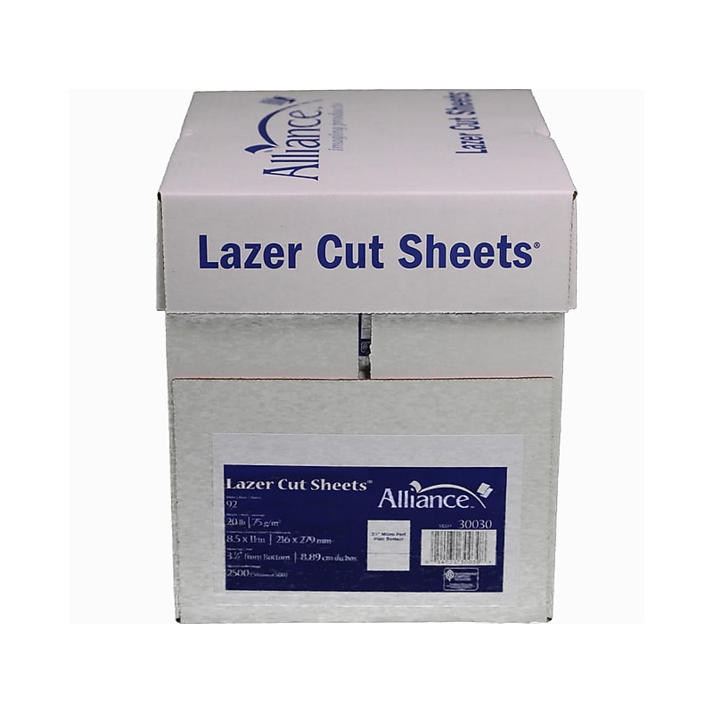 Alliance Lazer Cut 8.5" x 11" Printer Paper, 20 lbs., 92 Brightness, 500 Sheets/Ream, 5 Reams/Carton (30030-C) image 1