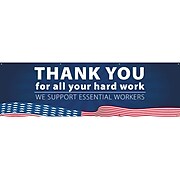 National Marker Vinyl Banner, "Thank You for All Your Hard Work. We Support Essential Workers," 36" x 120", Blue (BT63)