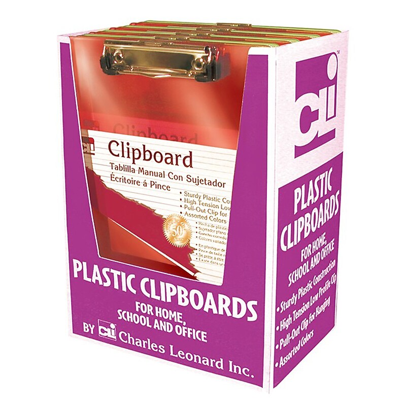 Charles Leonard Plastic Clipboards, Assorted Colors, Pack of 12 (CHL89770CD) image 1