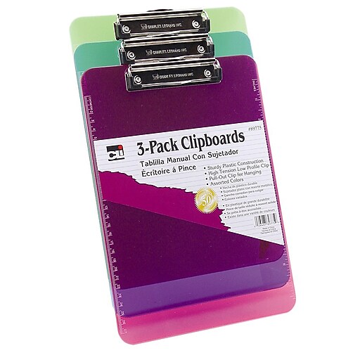 Charles Leonard Plastic Clipboards, Assorted Colors, 3/Pack (CHL89775